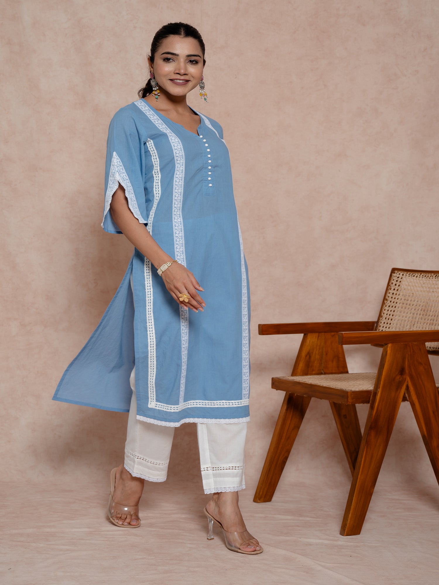 Baby Blue Cotton Straight Cut Kurta Set