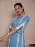 Baby Blue Cotton Straight Cut Kurta Set