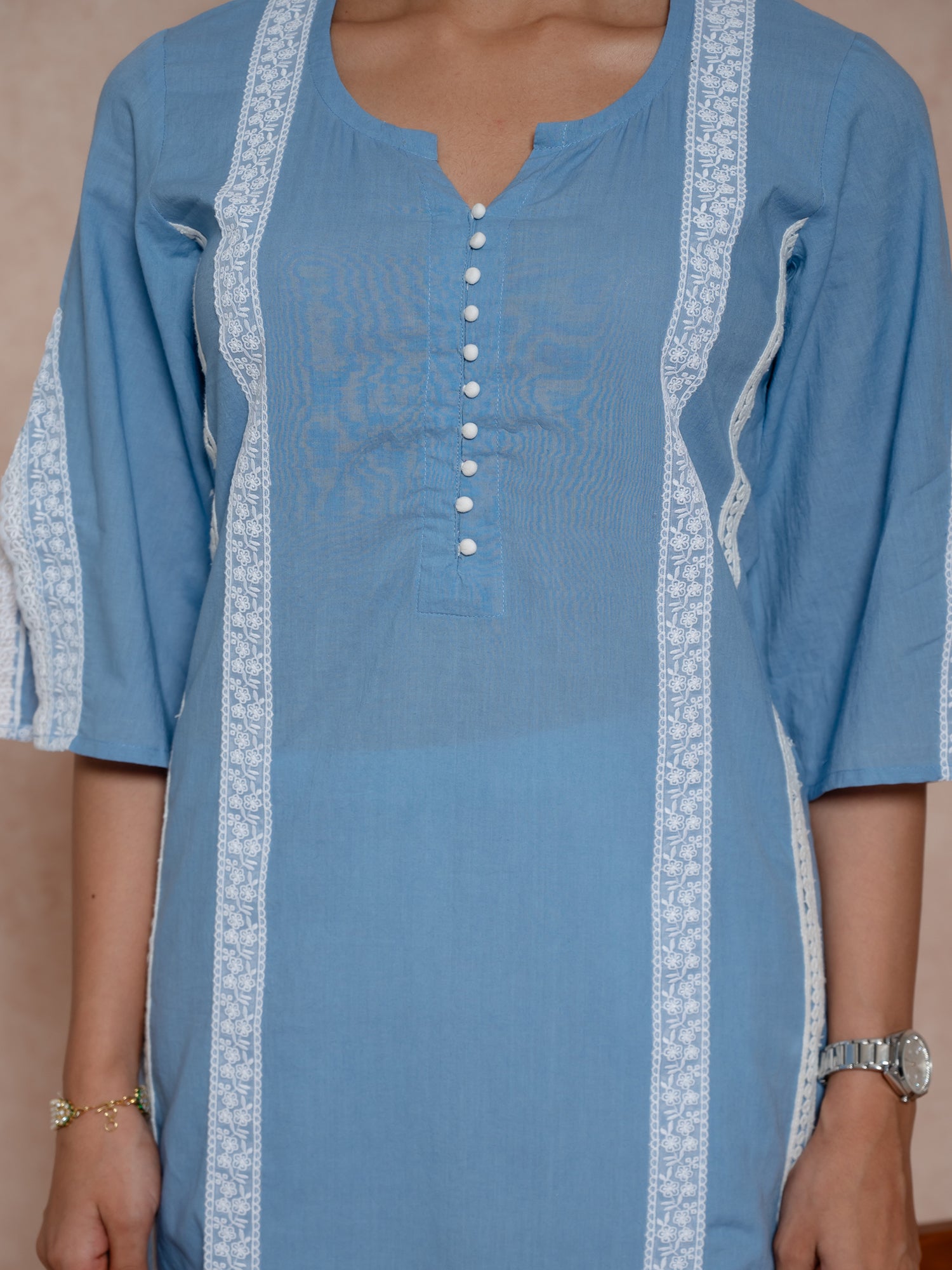 Baby Blue Cotton Straight Cut Kurta Set