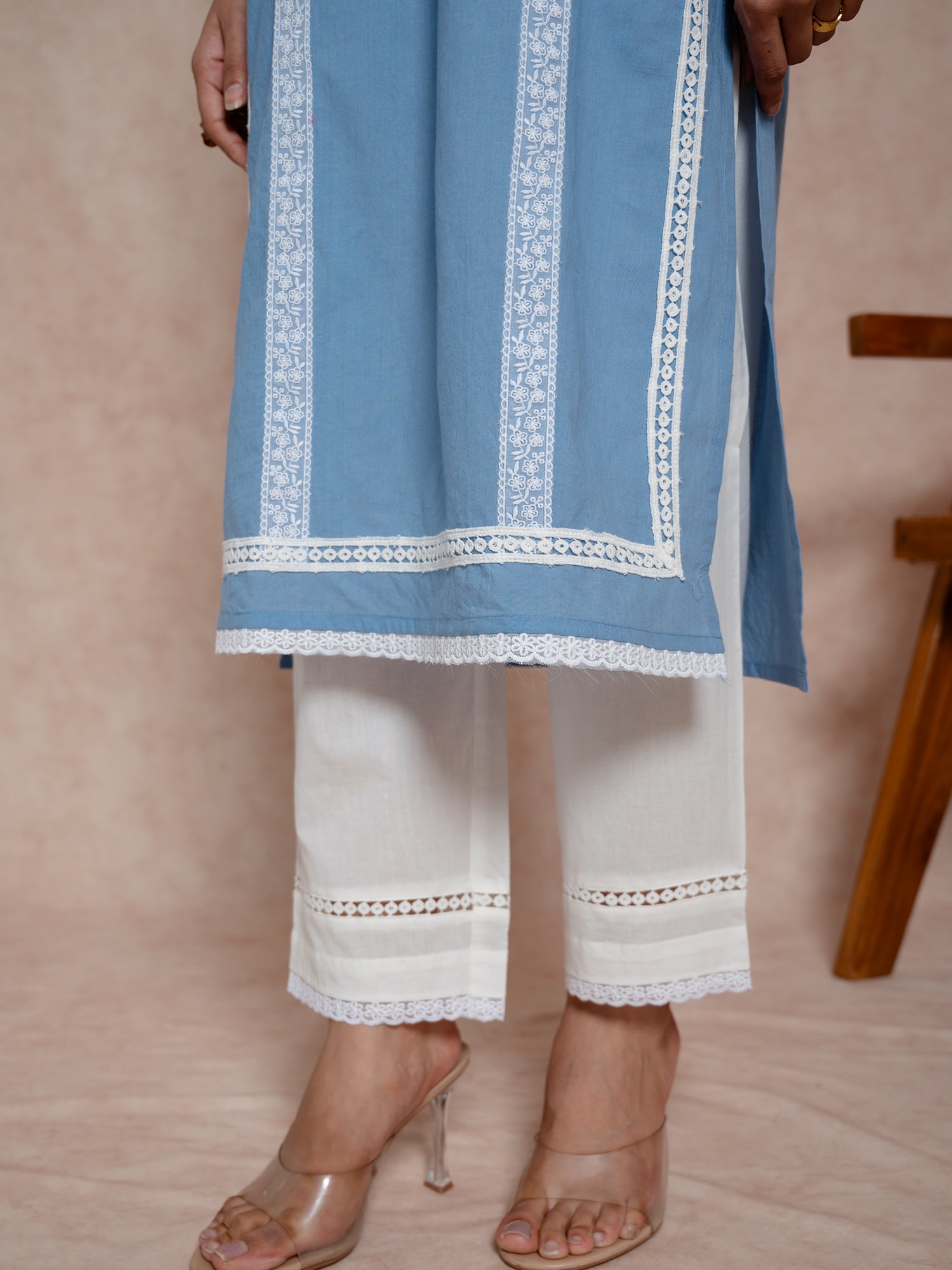 Baby Blue Cotton Straight Cut Kurta Set