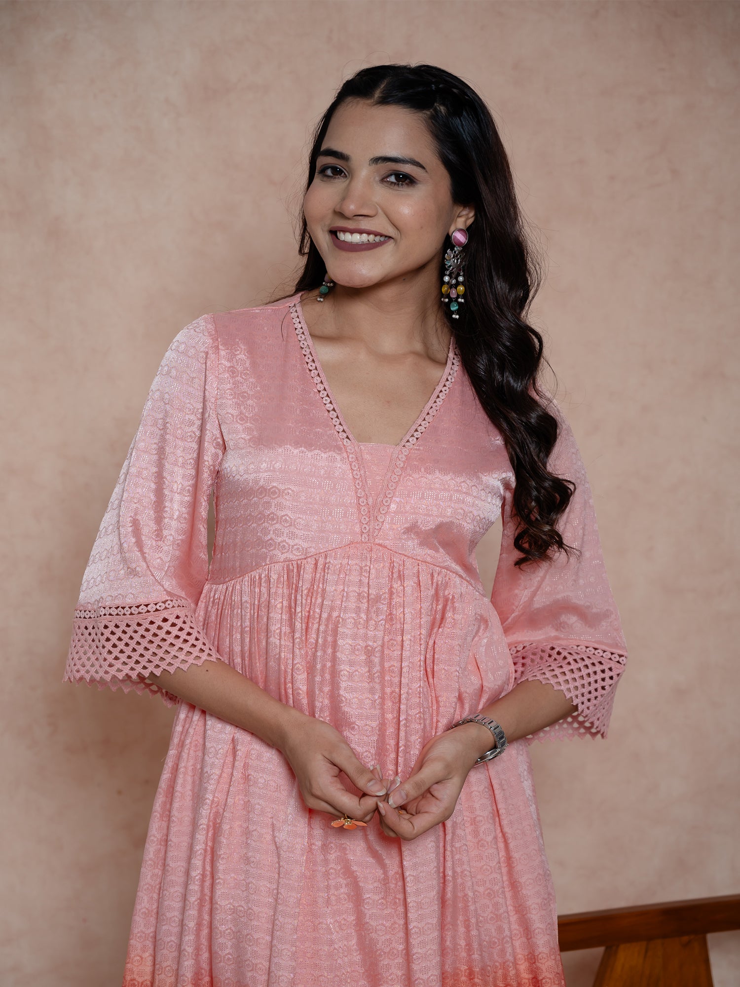 Peach Ombre Tie-Dye Enhanced Kurta Set