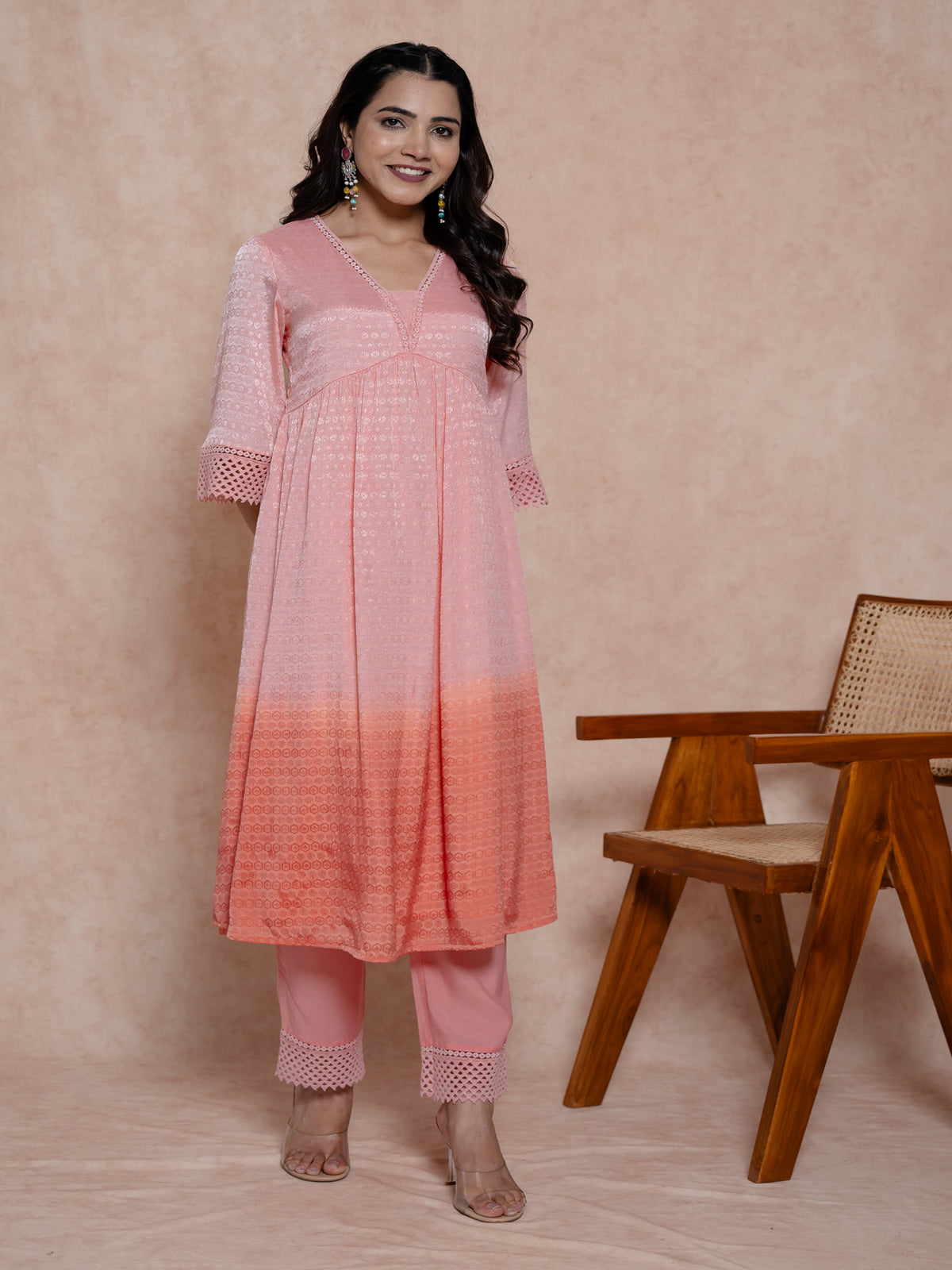 Peach Ombre Tie-Dye Enhanced Kurta Set