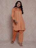 Coral Orange Kurta Set With Collared Neck