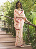 Peach Gota Work Handpainted Organza Saree