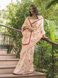 Peach Gota Work Handpainted Organza Saree