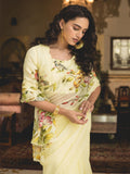 Floral Handpainted Lime Yellow Organza Saree