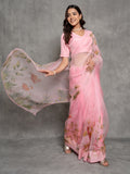 Baby Pink Handpainted Enriched Organza Saree