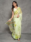 Pista Green Organza Handpainted Saree