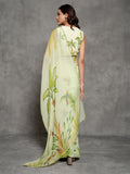 Pista Green Organza Handpainted Saree