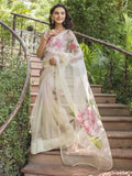 Shaded Baby Pink Pearl Work Organza Handpainted Saree