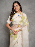 White Handbrushed Zari Sparkling Organza Saree