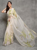 White Handbrushed Zari Sparkling Organza Saree