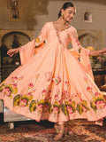 Peach Lotus Flower Handpainted Anarkali Suit Set