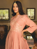 Rose Gold Muslin Anarkali Suit With Gota Work