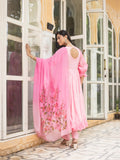 Pink Floral Handpainted Muslin Anarkali Suit