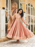 Rose Gold Zari Weave Vichitra Silk Anarkali Suit