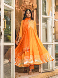 Yellow & Orange Gota Work Anarkali Suit Set