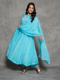 Solid Sky Blue Organza Anarkali Suit Set