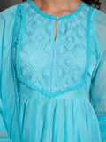 Solid Sky Blue Organza Anarkali Suit Set