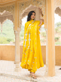 Yellow Muslin Silk Anarkali Suit With Gota Work Dupatta