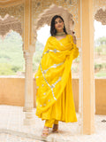 Yellow Muslin Silk Anarkali Suit With Gota Work Dupatta