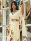 Light Yellow Floral Handpainted Crepe Anarkali Suit