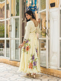 Light Yellow Floral Handpainted Crepe Anarkali Suit