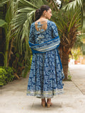 Royal Blue Hand Block Print Cotton Anarkali Suit Set