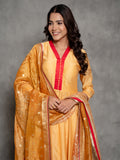 Mustard Yellow Chanderi Anarkali Suit With Pure Silk Zari Dupatta