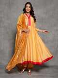 Mustard Yellow Chanderi Anarkali Suit With Pure Silk Zari Dupatta