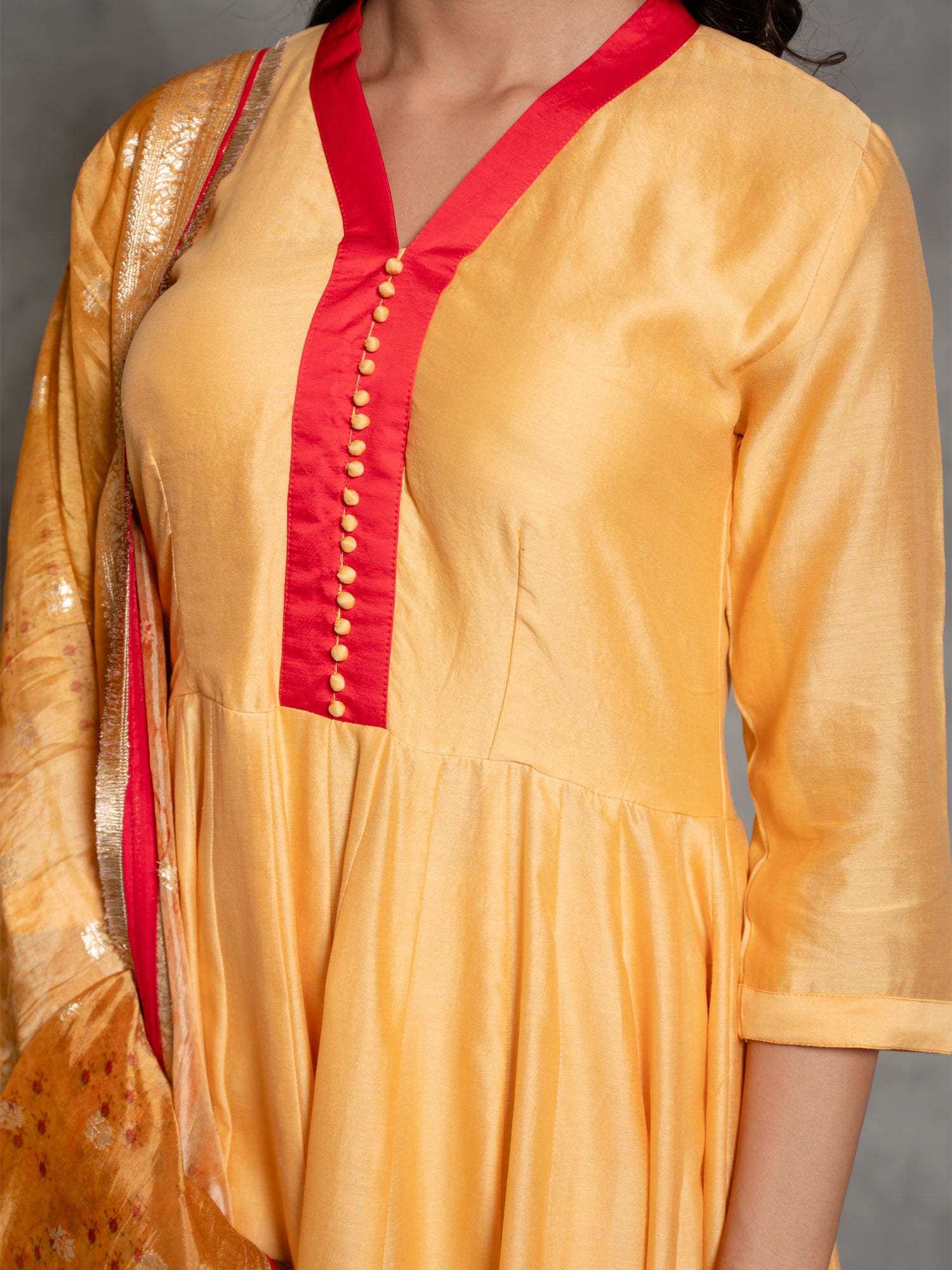 Mustard Yellow Chanderi Anarkali Suit With Pure Silk Zari Dupatta