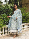 White Hand Block Printed Gota Work Anarkali Suit