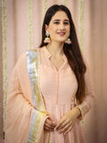 Crayola Peach Anarkali Suit In Organza Satin