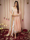 Crayola Peach Anarkali Suit In Organza Satin