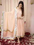 Crayola Peach Anarkali Suit In Organza Satin