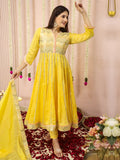 Yellow Thread Work Anarkali Suit With Dupatta