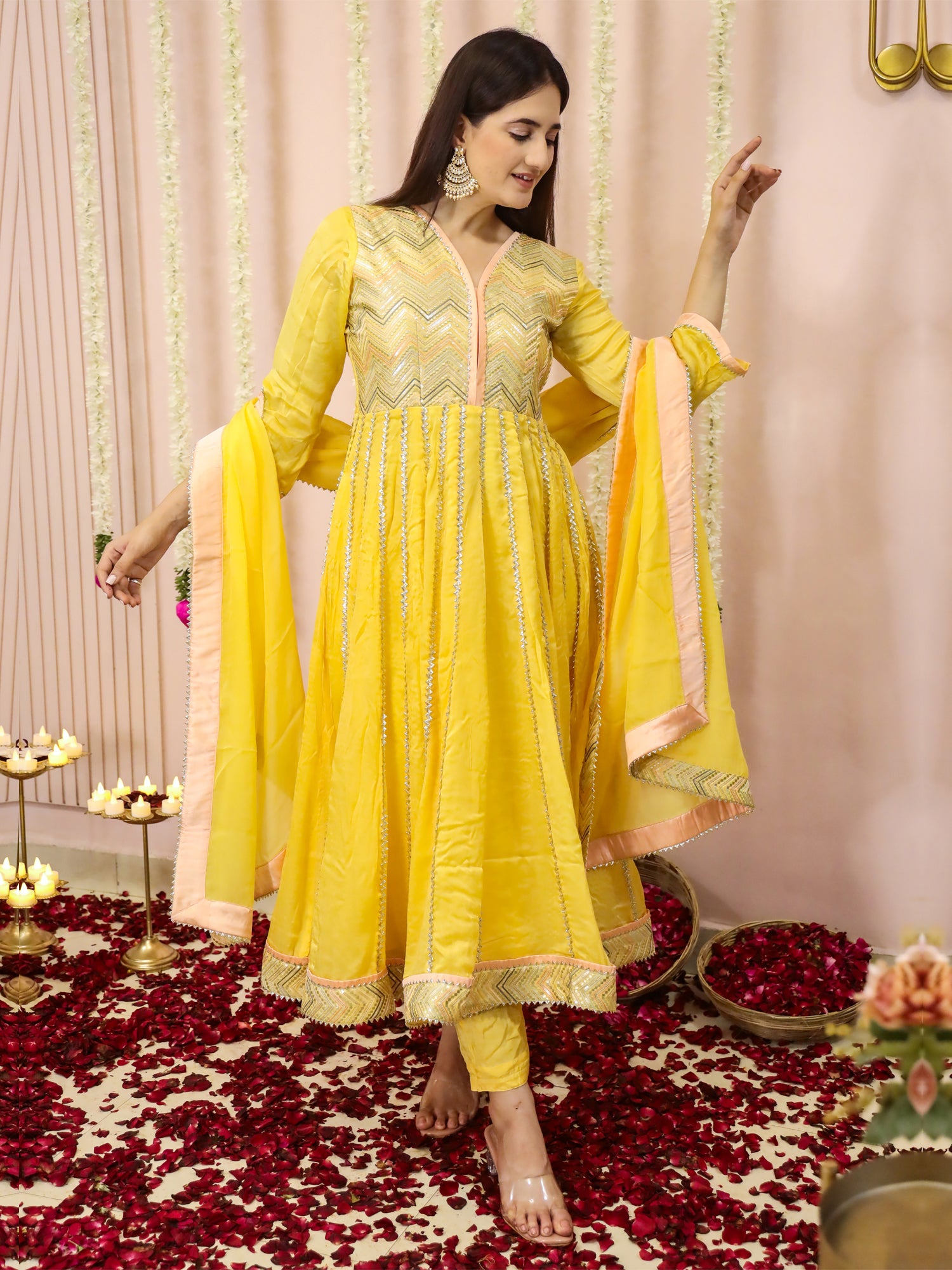 Yellow Thread Work Anarkali Suit With Dupatta