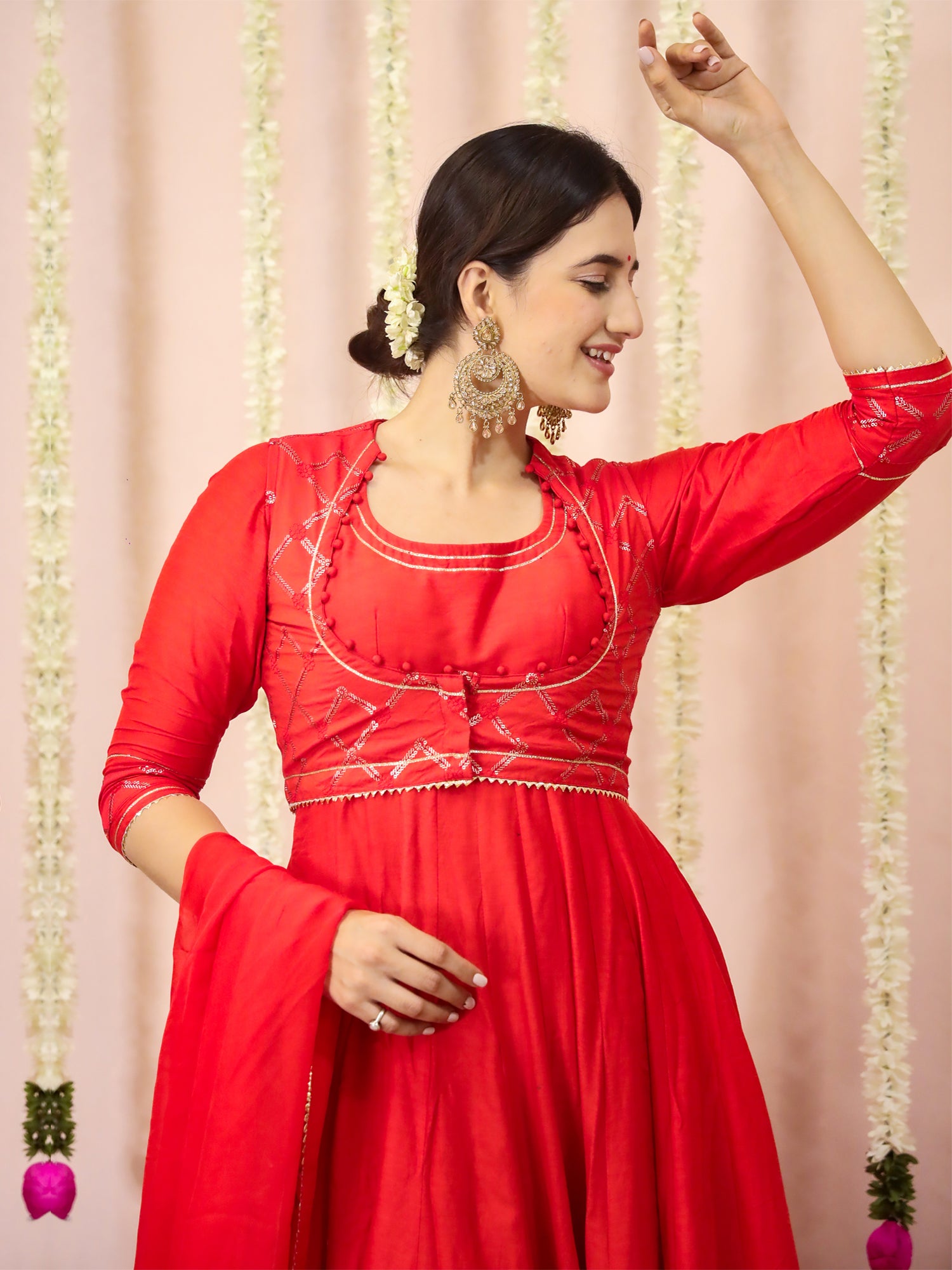 Red Anarkali Suit Set With Sequins Work