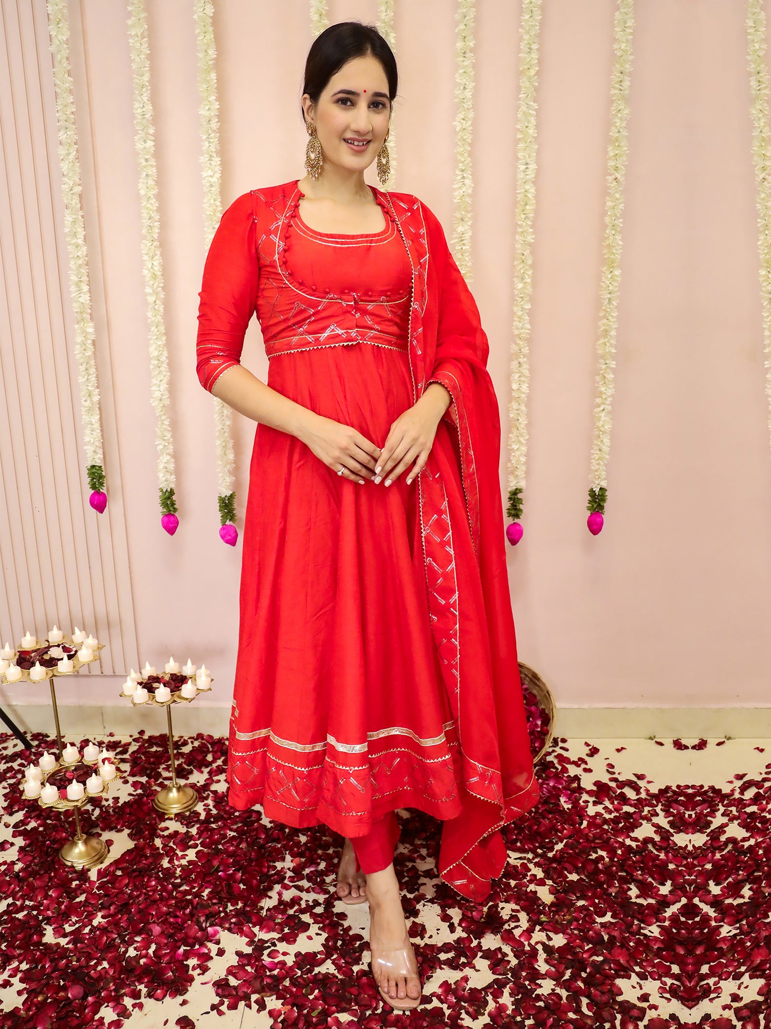 Red Anarkali Suit Set With Sequins Work