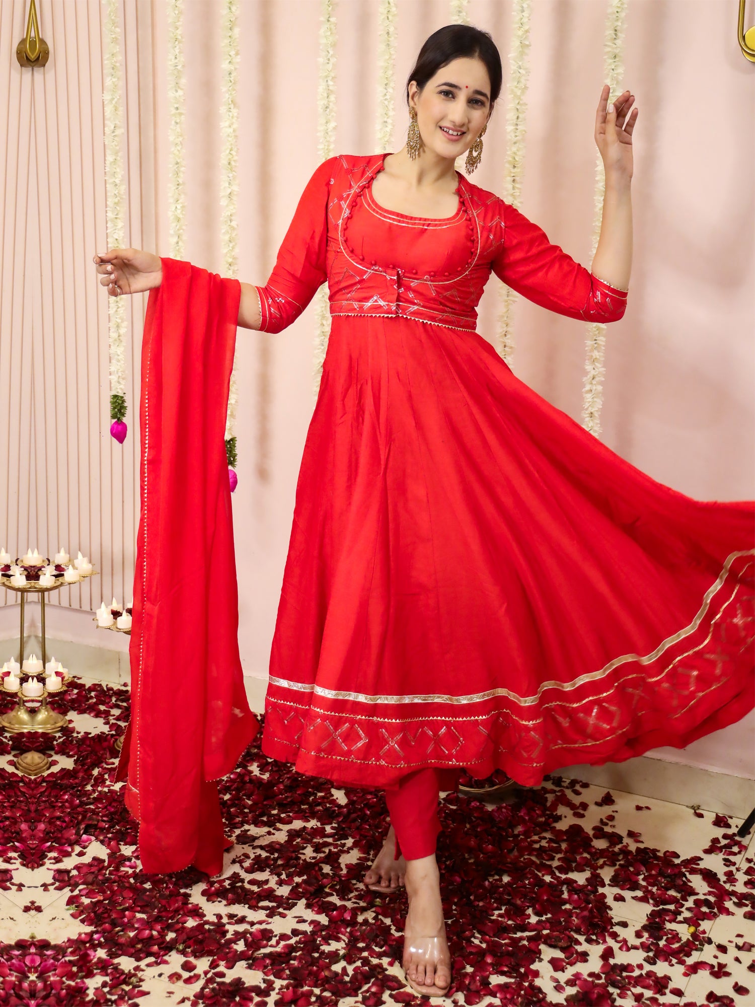 Red Anarkali Suit Set With Sequins Work