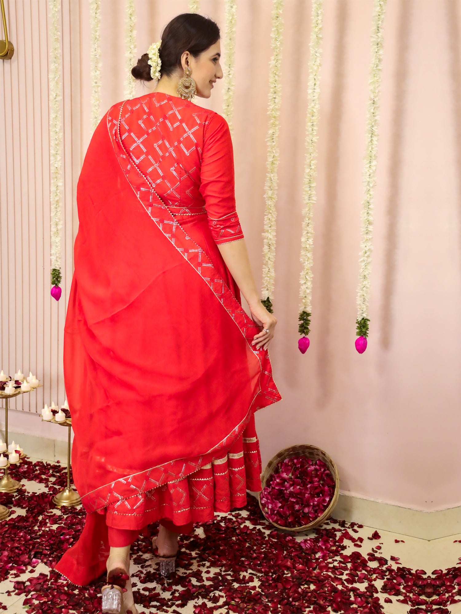 Red Anarkali Suit Set With Sequins Work