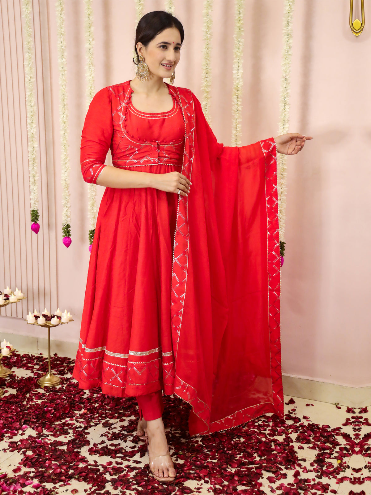 Red Anarkali Suit Set With Sequins Work