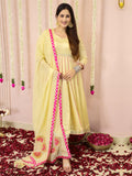 Cream Organza Satin Anarkali Suit Set