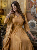 Golden Anarkali Suit Set In Tissue Silk