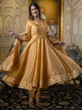 Golden Anarkali Suit Set In Tissue Silk