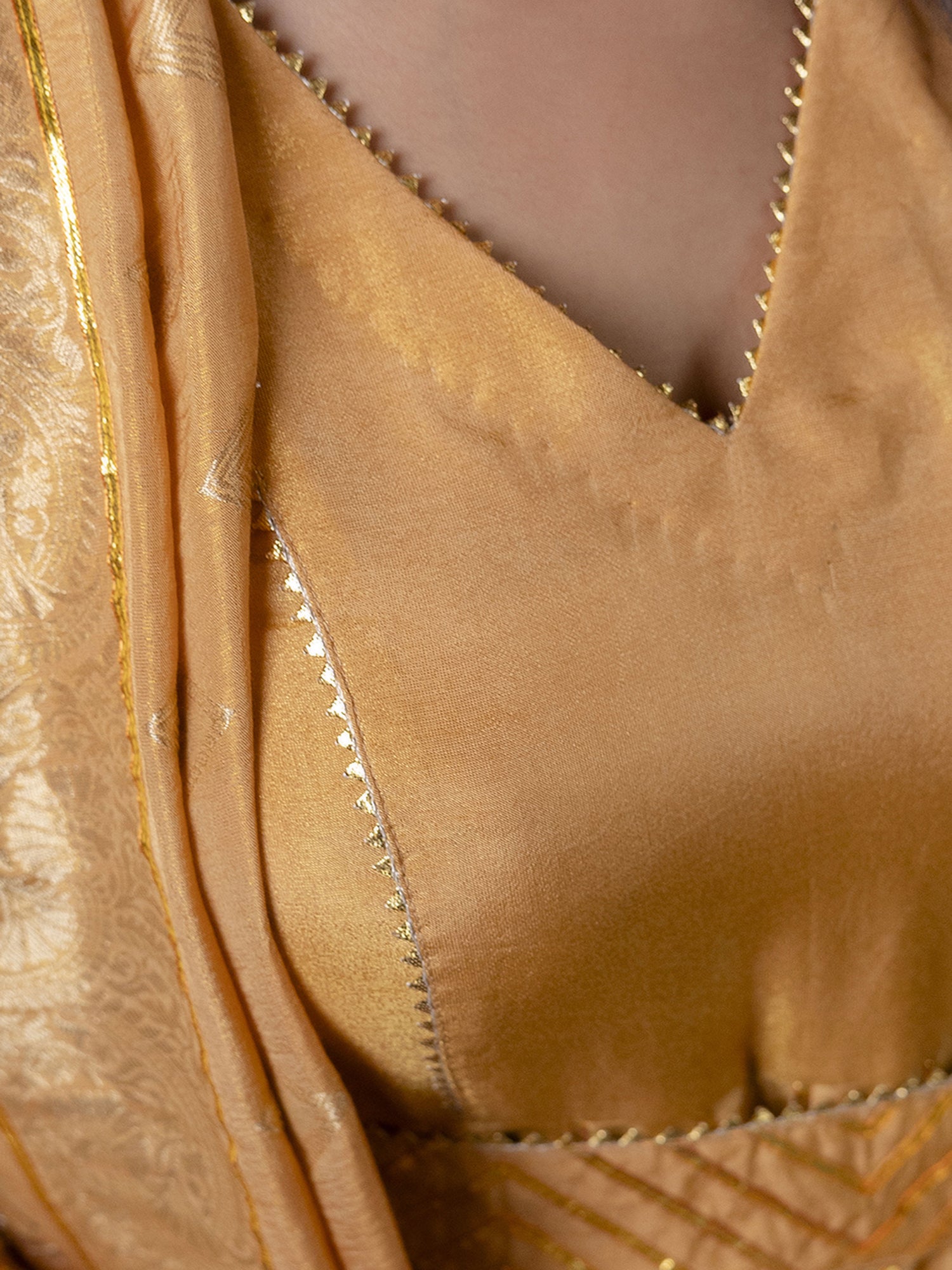 Golden Anarkali Suit Set In Tissue Silk