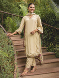 Beige Color Crepe Suit Set In A Line Pattern