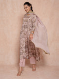 Dusty Mauve A Line Printed Muslin Silk Suit