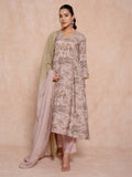 Dusty Mauve A Line Printed Muslin Silk Suit