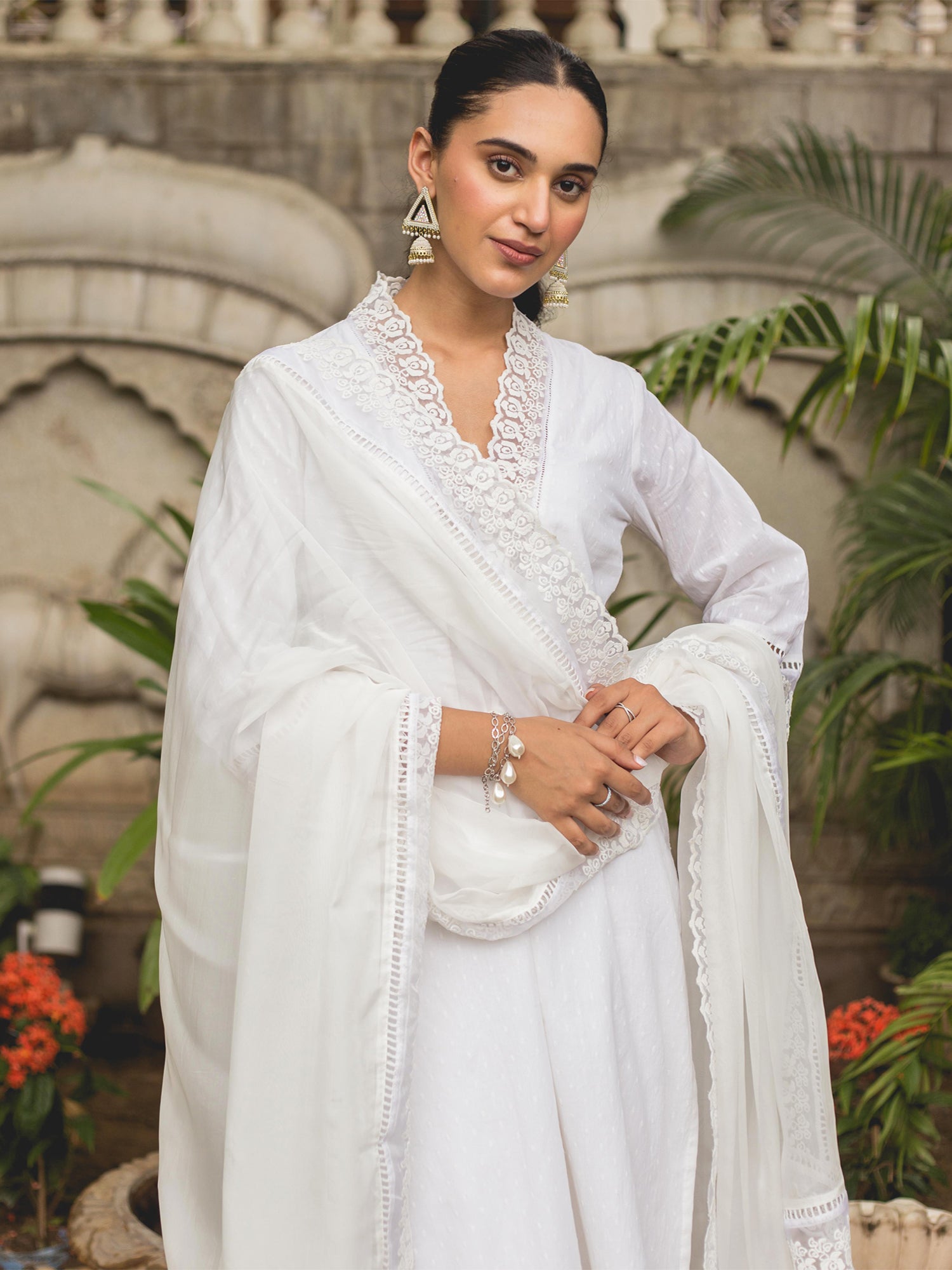 Daisy White Cotton Straight Kurta Suit Set